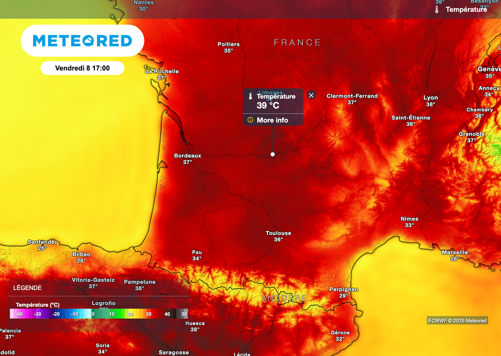 Près de 40 degrés dans le sud-ouest de la France entre jeudi et vendredi.