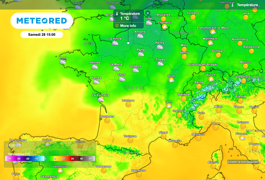 Températures parfois proches de 0°C cet après-midi sur le nord du pays.