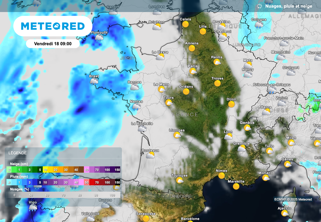 Arrivée de nouvelles pluies dans le nord-ouest de la France. Arrivée de nouvelles pluies dans le nord-ouest de la France.