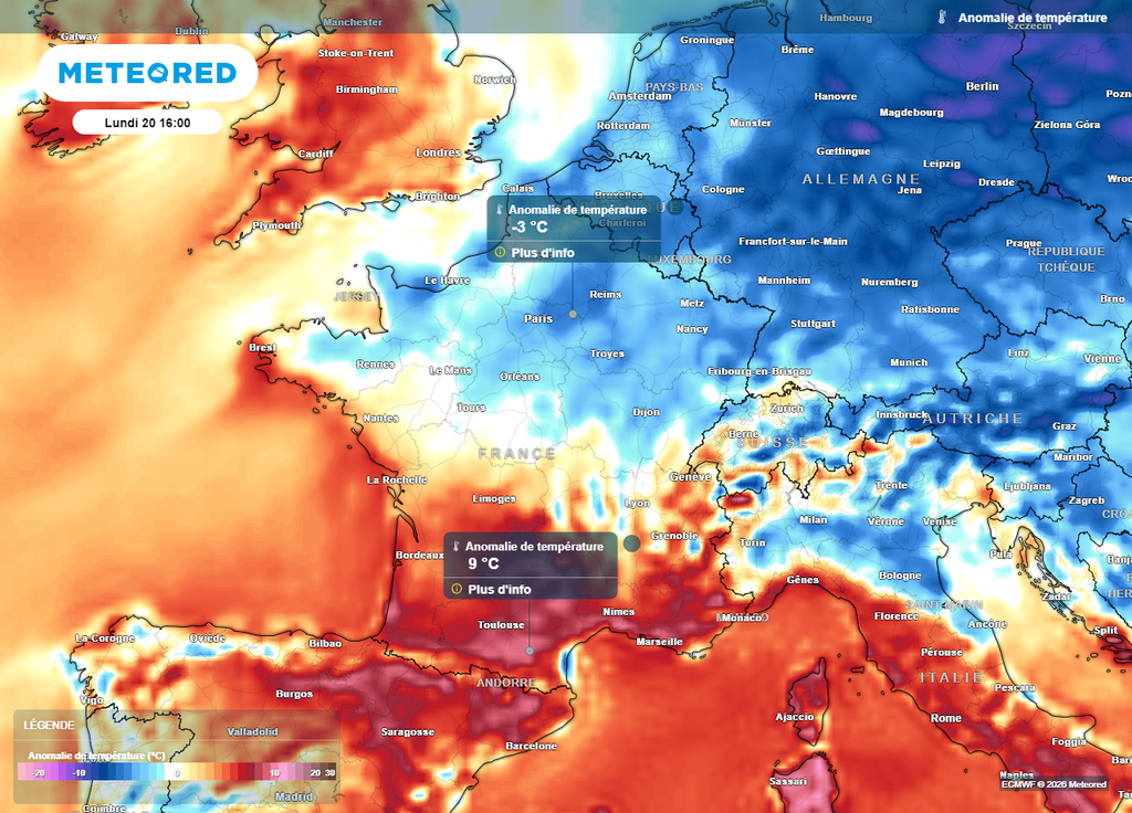 En France, les températures sont sous les normales au nord mais nettement au dessus au sud En France, les températures sont sous les normales au nord mais nettement au dessus au sud