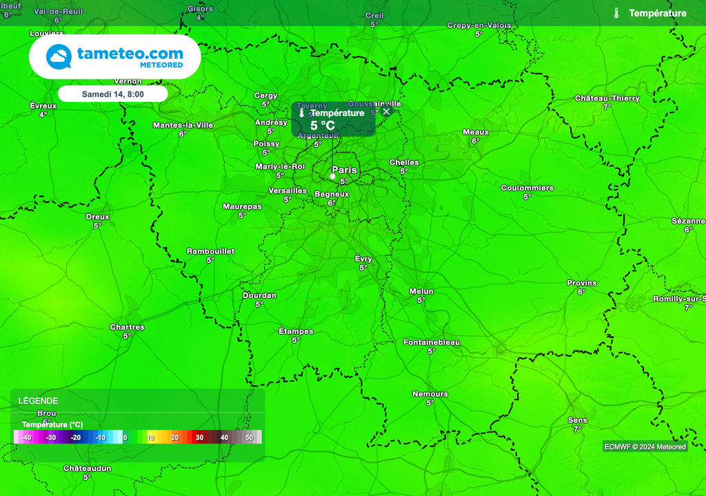 5°C à Paris samedi matin.