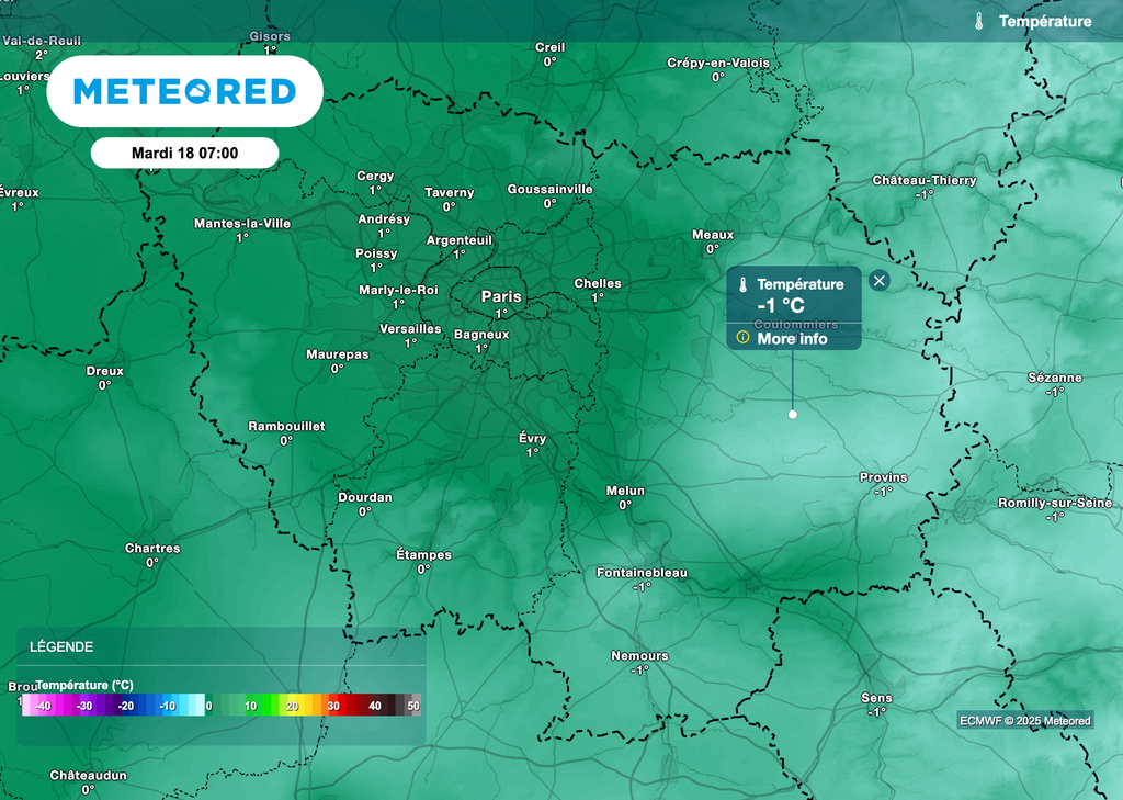 Des gelées prévues mardi matin en Île-de-France selon le modèle ECMWF.