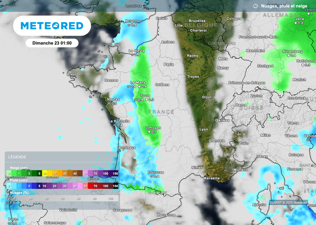 De nouvelles chutes de neige envisagées dans la nuit de samedi à dimanche dans l'ouest de la France ? De nouvelles chutes de neige envisagées dans la nuit de samedi à dimanche dans l'ouest de la France ?