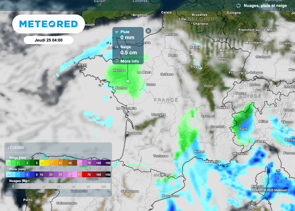 De faibles chutes de neige dans le nord-ouest de la France le jour de Noël ?