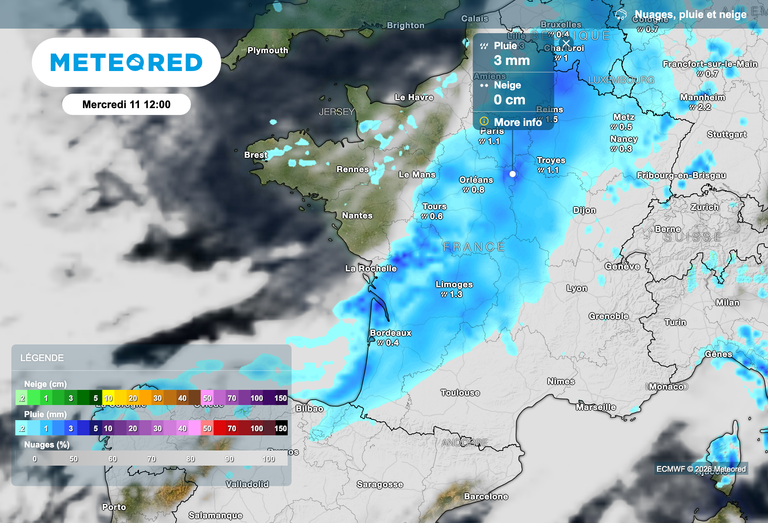 M&eacute;t&eacute;o : le premier front froid fonce tout droit vers la France. La pluie arrivera ce mercredi 11 mars &agrave; ce moment pr&eacute;cis