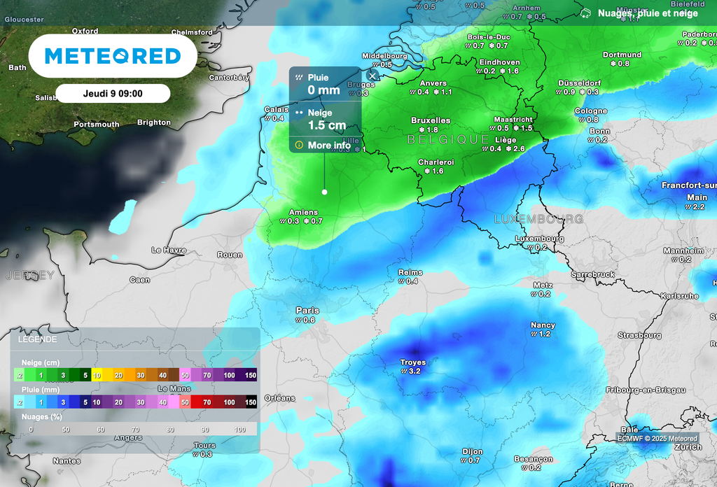 Nouvelles chutes de neige la nuit prochaine et demain matin sur le Pas-de-Calais et le Nord.