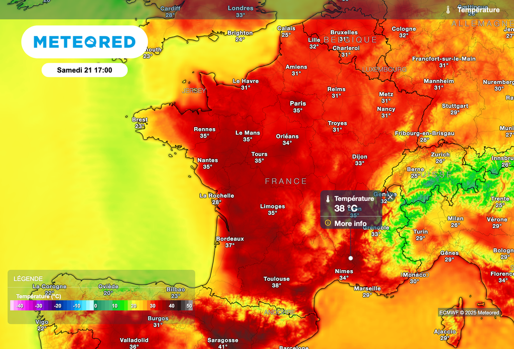 Températures caniculaires samedi après-midi dans de nombreuses régions. Températures caniculaires samedi après-midi dans de nombreuses régions.