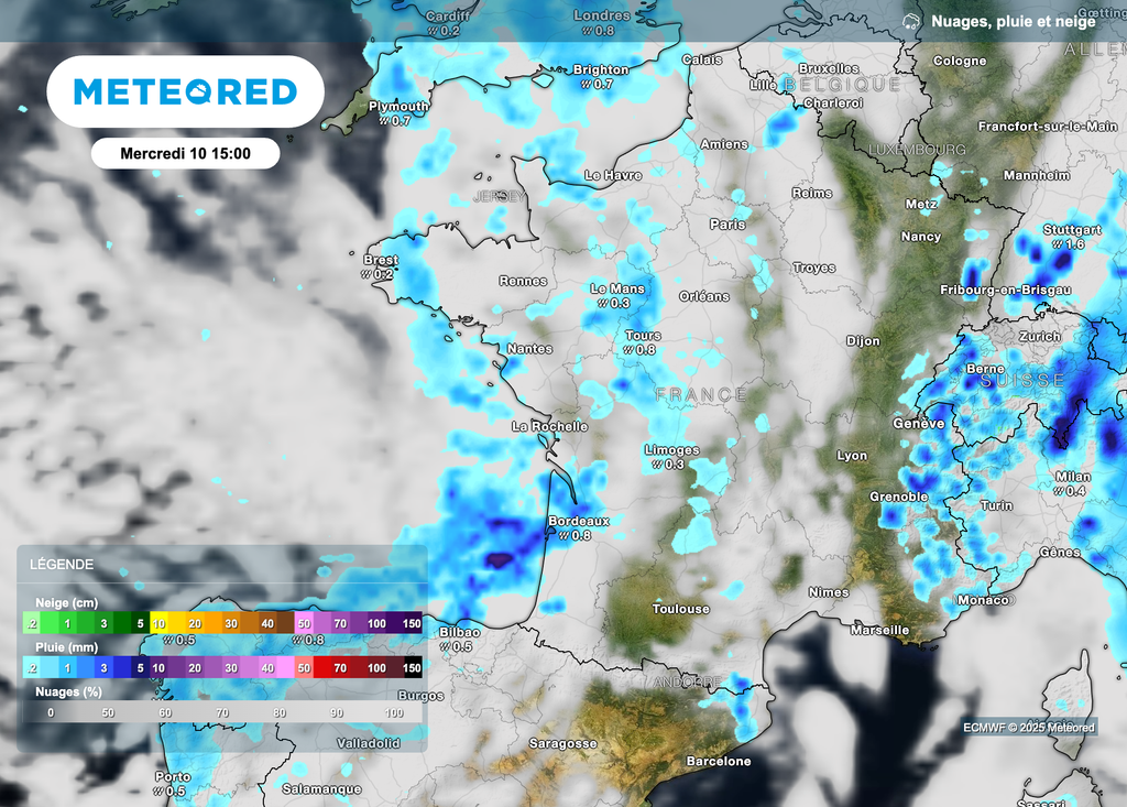Perturbation pluvieuse dans l'ouest de la France ce mercredi.