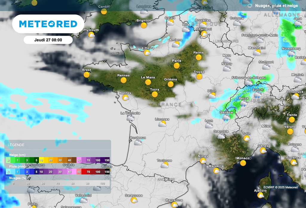 Pluies faibles attendues demain matin dans le sud de la France.