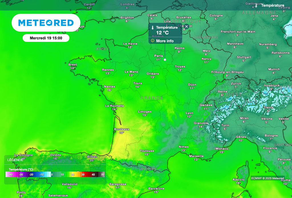 Nette hausse des températures cet après-midi sur le nord de la France. Nette hausse des températures cet après-midi sur le nord de la France.