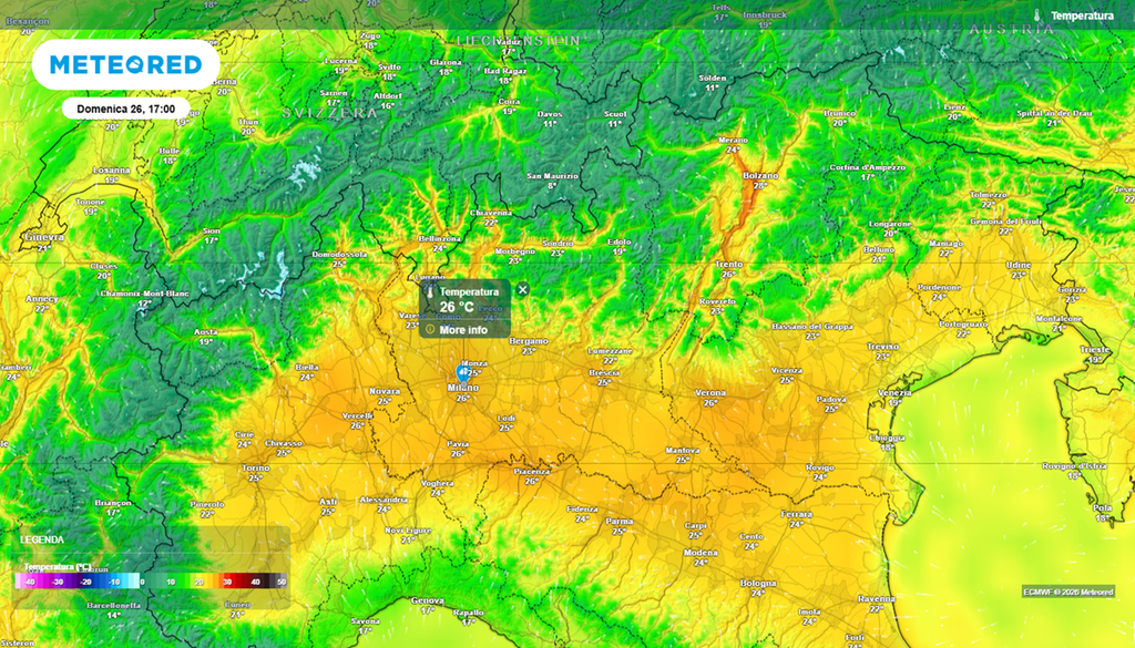 26°C nel milanese, oltre i 23-24°C su gran parte della Lombardia