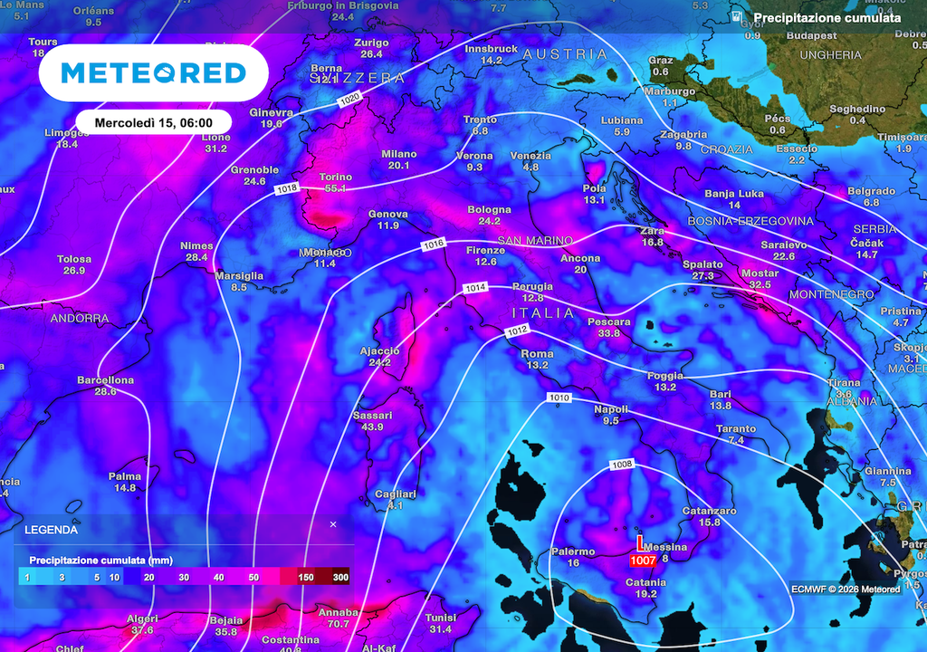 Le precipitazioni cumulate non mostrano al momento picchi straordinari, ma da domenica pomeriggio il tempo sarà comunque spesso perturbato e piovoso.
