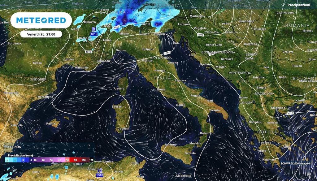 I rovesci previsti venerdì 28 agosto sono concentrati sulle zone Alpine di confine, non paiono esserci sconfinamenti in pianura Padana.