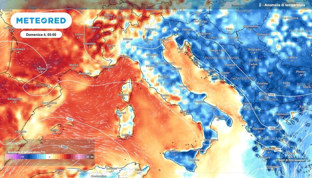 Marcata escursione termica in Pianura Padana e conche del centro: di giorno, come mostravamo ieri, le temperature sono nettamente sopra la media, ma di notte i valori scendono di un paio di gradi sotto ai riferimenti climatici.