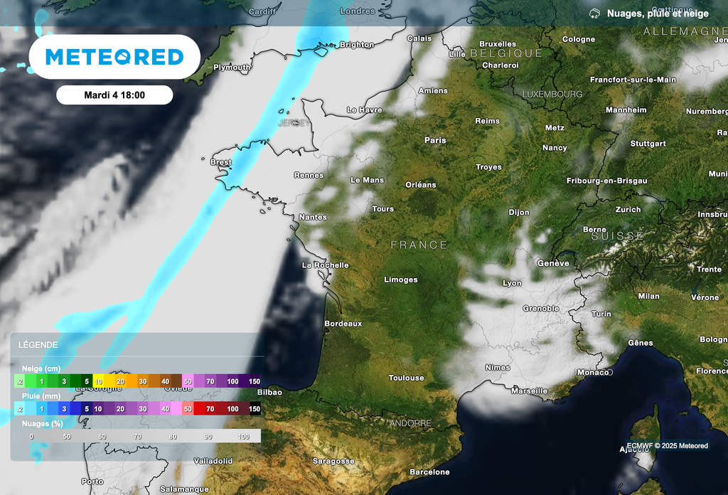 Quelques pluies faibles en soirée sur la pointe bretonne.