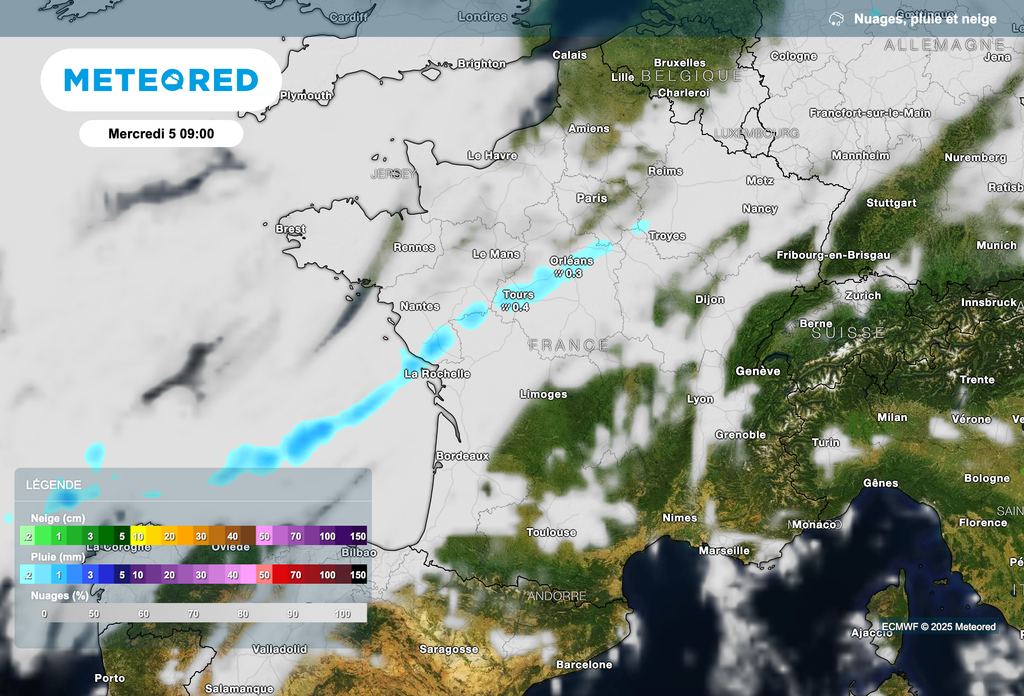 Quelques pluies faibles entre la Vendée et le Centre demain.