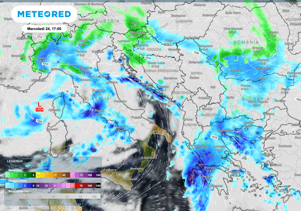 Nuvole e precipitazioni in Italia: peggioramento in arrivo nel pomeriggio della Vigilia