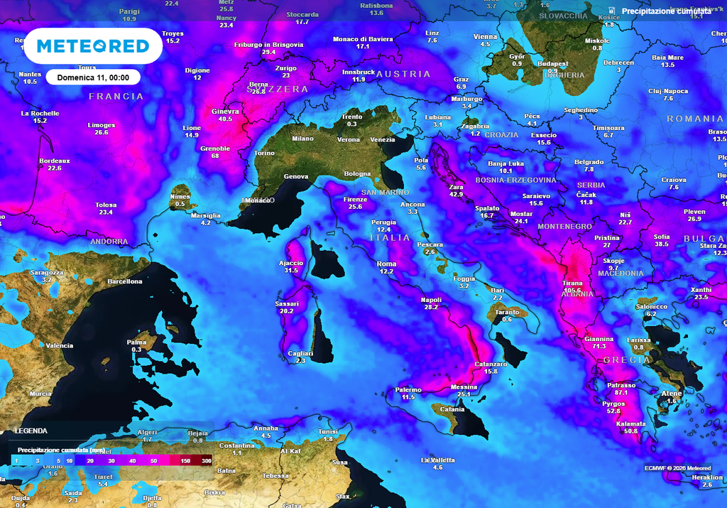 Piogge su gran parte d'Italia ad eccezione del Nord Maggiori concentrazioni sul basso Tirreno