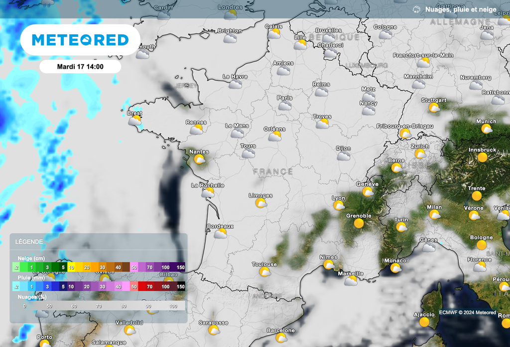 Ciel souvent gris sur le nord du pays cet après-midi.
