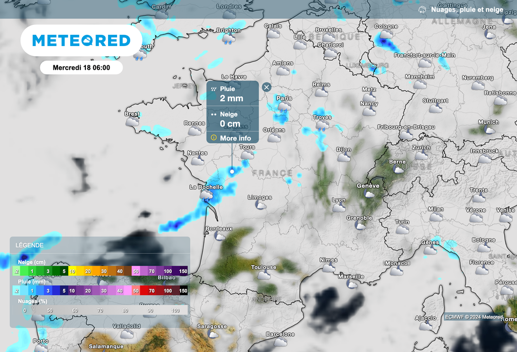 Des pluies attendues dans le nord-ouest de la France demain.