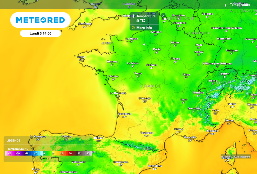 Températures proches des normales de saison cet après-midi. Températures proches des normales de saison cet après-midi.