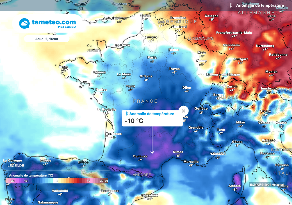 Températures très nettement inférieures aux normales de saison jeudi après-midi. Températures très nettement inférieures aux normales de saison jeudi après-midi.