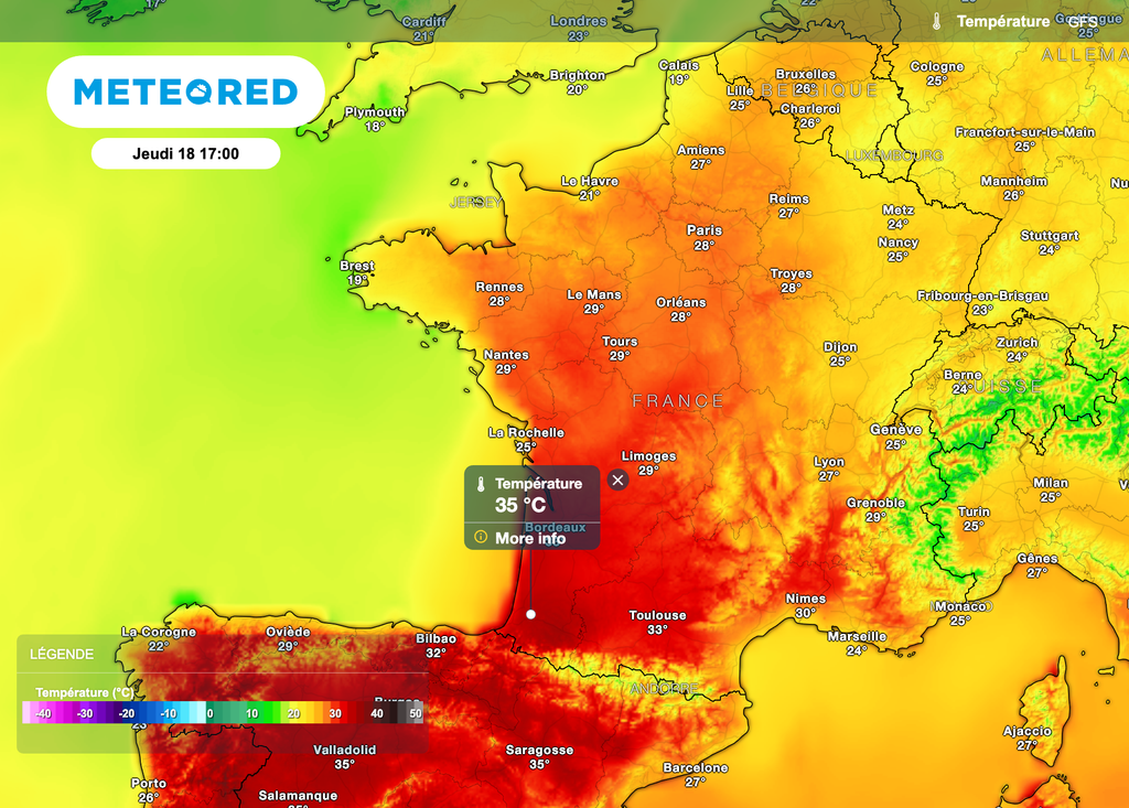 Près de 35 degrés dans le sud-ouest de la France demain après-midi.