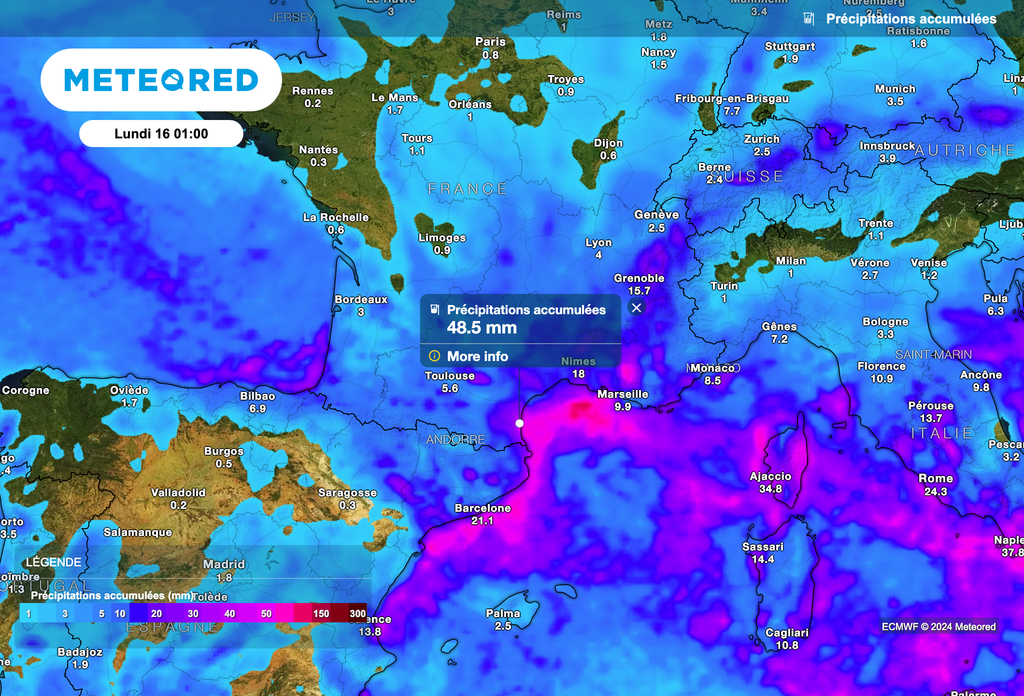 Des cumuls du pluie parfois importants au cours des prochains jours sur le Languedoc-Roussillon.