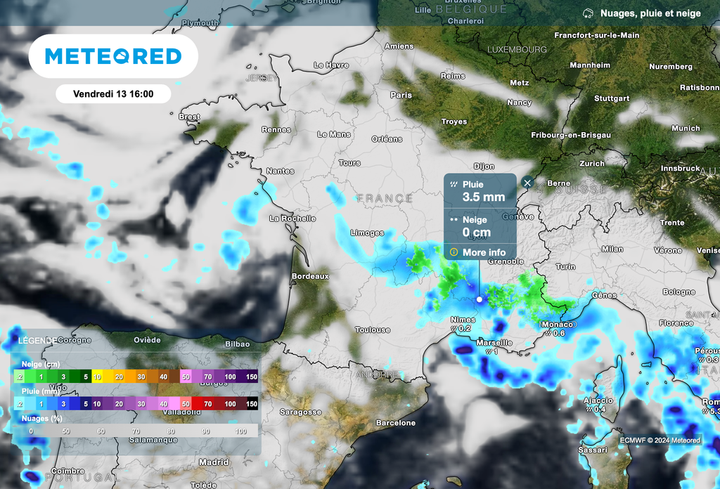 Des pluies entre le sud-est et le Limousin ce vendredi après-midi.