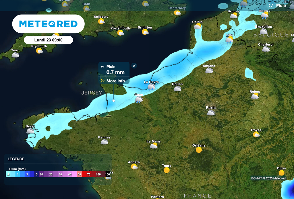 Quelques petites pluies ce matin le long de la Manche.