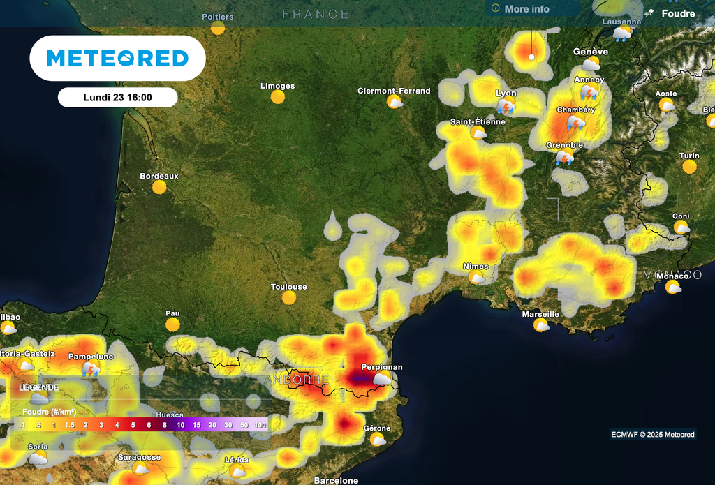 Orages parfois forts cet après-midi dans le sud-est de la France.