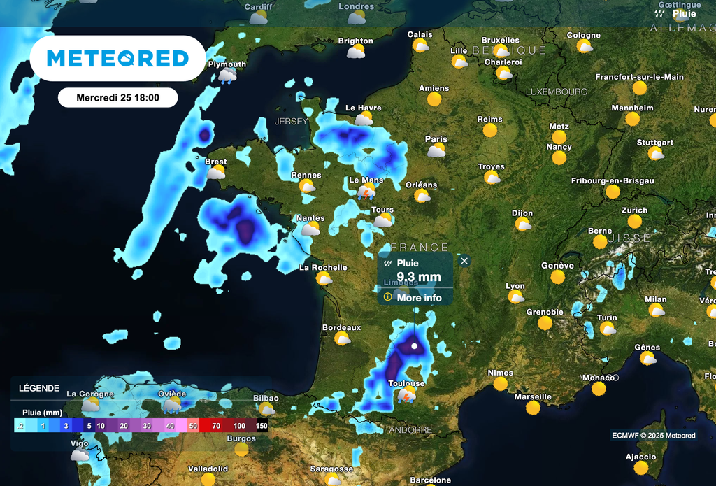 Orages parfois violents attendus mercredi.