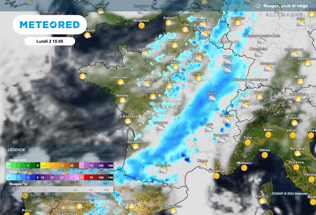 Des pluies attendues cet après-midi entre le sud-ouest et le nord-est.