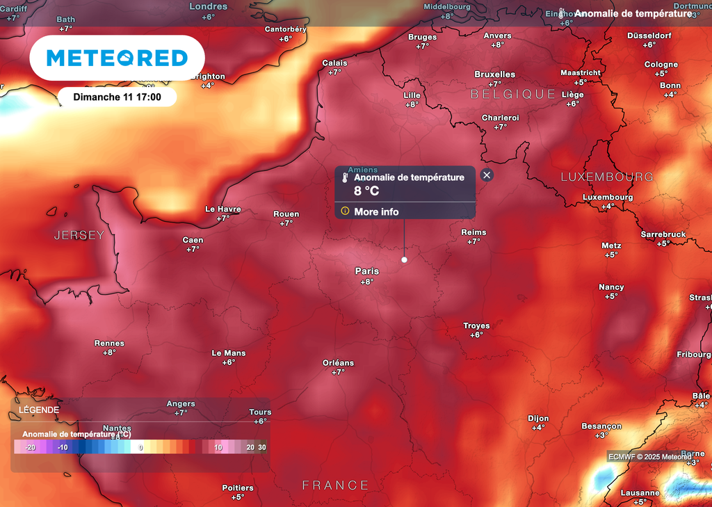 Températures à nouveau estivales attendues dimanche après-midi avec plus de 25 degrés à l'ombre.