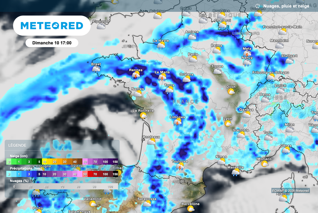 Météo très perturbée attendue dimanche après-midi dans de nombreuses régions.