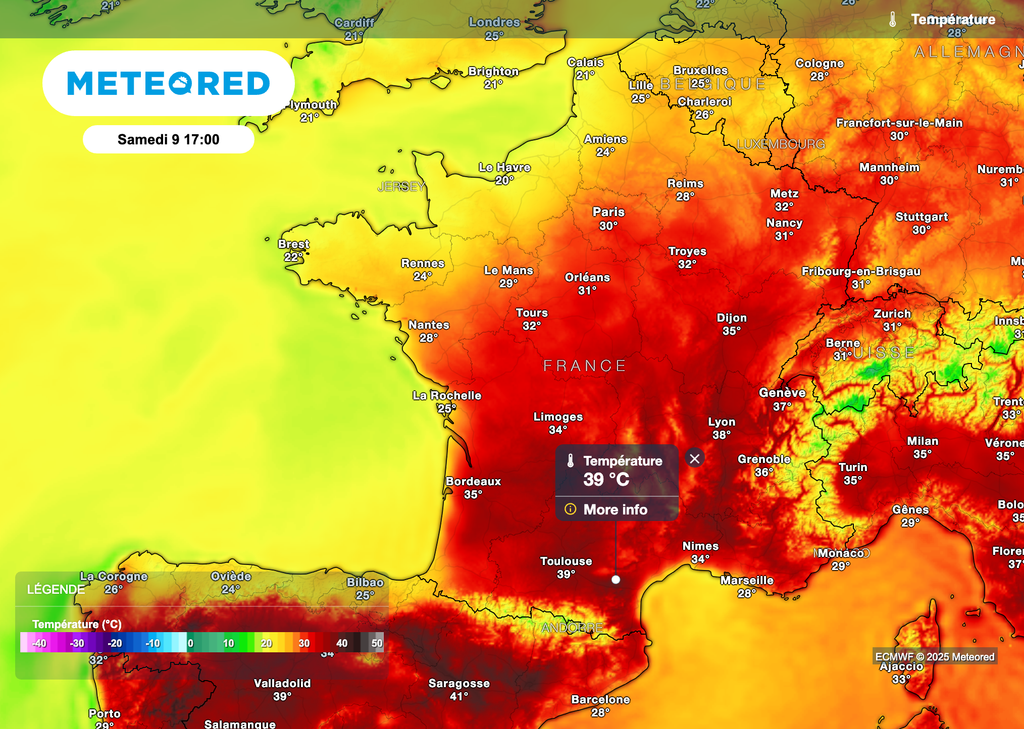 Des pointes à près de 40 degrés attendues demain dans le sud de la France.