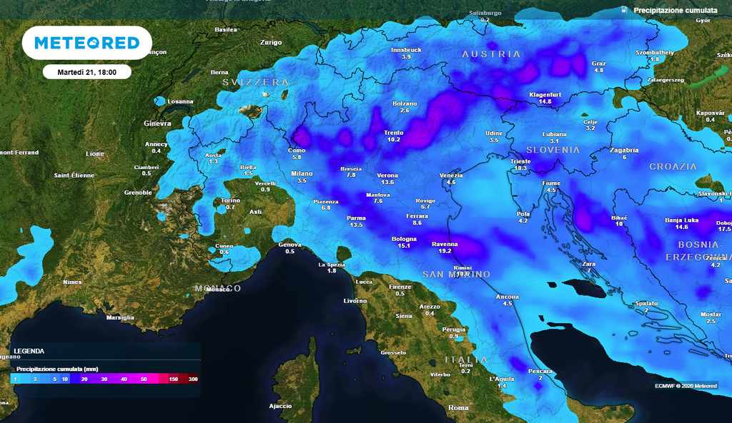 Pioggia e temporali previsti per martedì 21 Luglio Maggiormente interessato il settore centro-orientale settentrionale