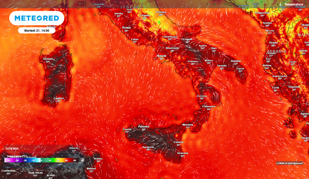 Temperature oltre la media su tutto il Sud Spiccano ancora i 40°C tra Sicilia e Sardegna, ma tutto il Sud sarà sotto la cappa anticiclonica