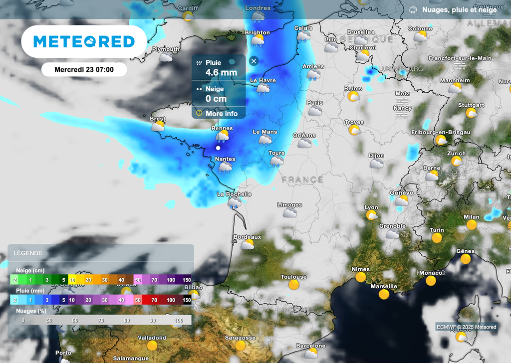 Météo pluvieuse demain matin dans le nord-ouest du pays.