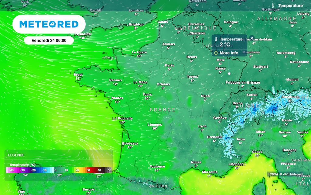 C'est en allant vers le nord-est de la France que les minimales se montreront les plus froides demain matin. Quelques gelées locales ne sont pas exclues.