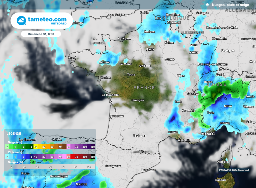 Des pluies s'évacueront vers le Nord et l'Est en cours de journée. Des pluies s'évacueront vers le Nord et l'Est en cours de journée.