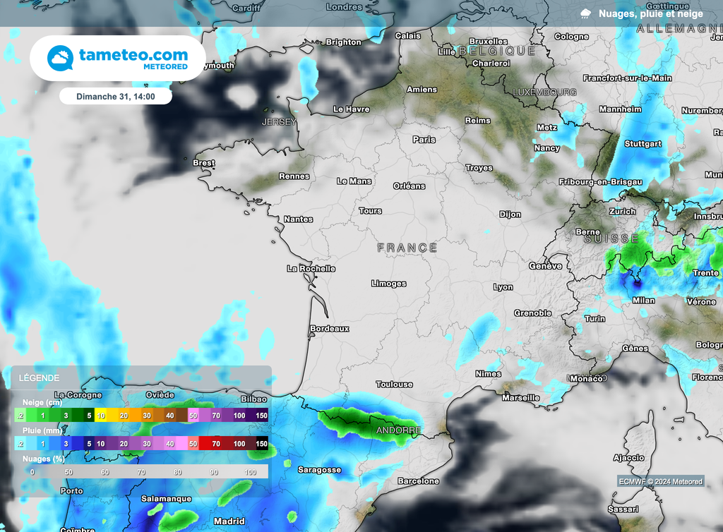 Nombreux nuages l'après-midi sauf au Nord et Nord-Est. Nombreux nuages l'après-midi sauf au Nord et Nord-Est.