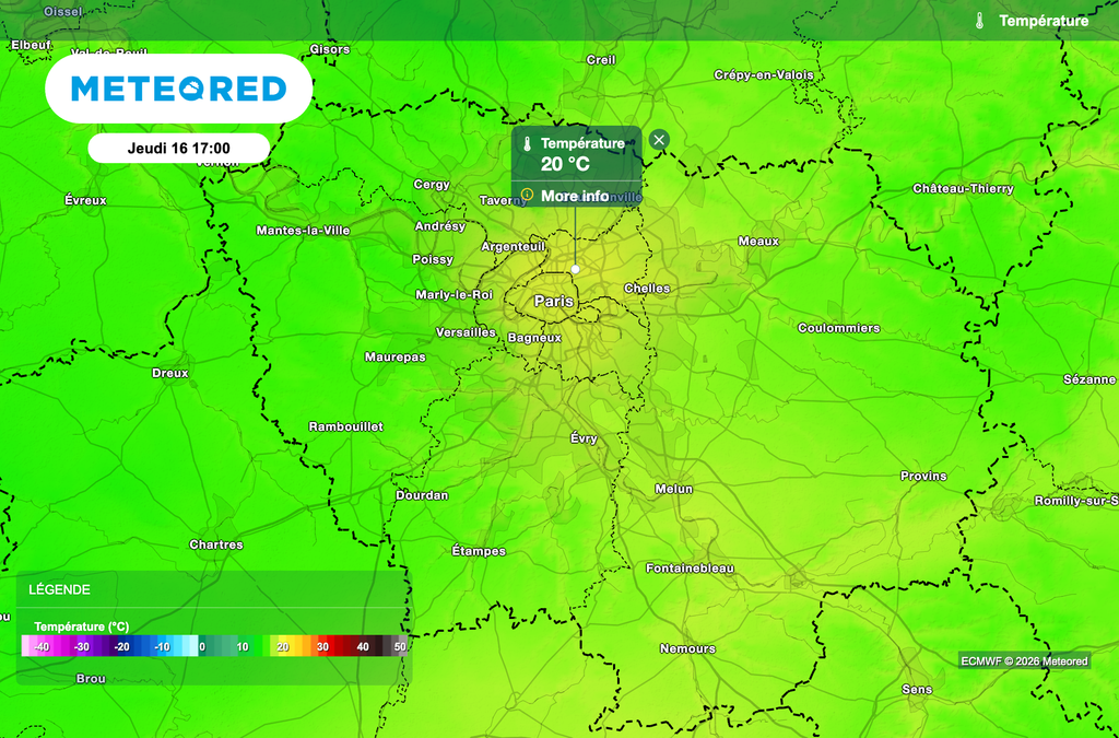 20°C à Paris jeudi après-midi.
