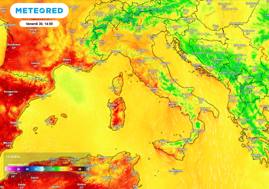Venti settentrionali inibiscono l'aumento delle temperature sulla fascia adriatica. Più calde le altre regioni Venti settentrionali inibiscono l'aumento delle temperature sulla fascia adriatica. Più calde le altre regioni