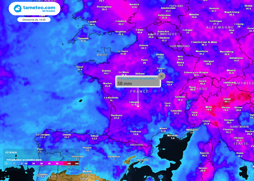 Au cours des prochains jours, le temps humide se maintiendra dans la plupart des régions (modèle ECMWF).