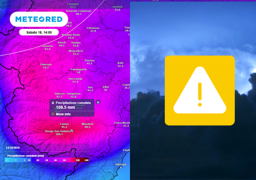 Meteo Piemonte: inizio settimana con piogge abbondanti, fino a 100 mm entro gioved&igrave;