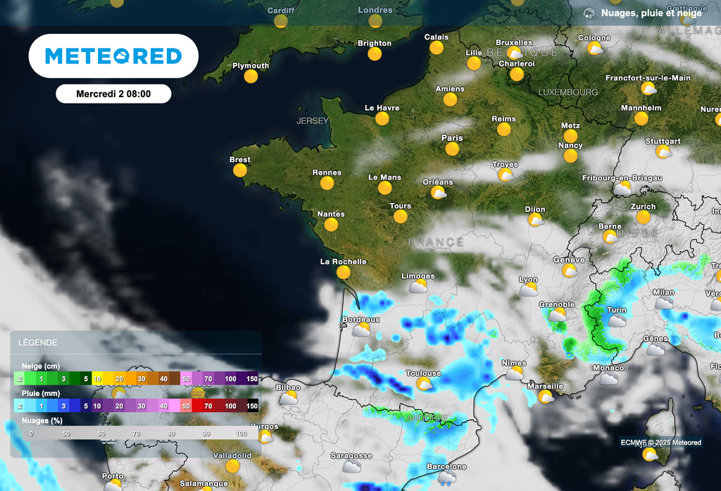 Averses dans le sud-ouest de la France.