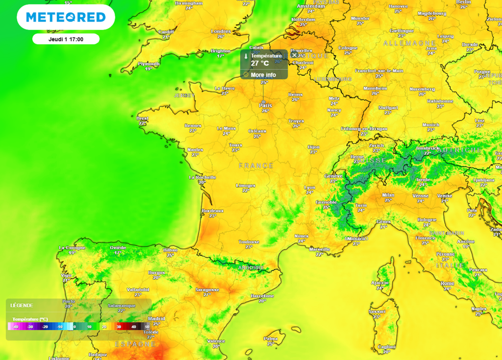 Jeudi après-midi, des pointes à 28°C seront possibles au nord de la Loire, comme à Paris.
