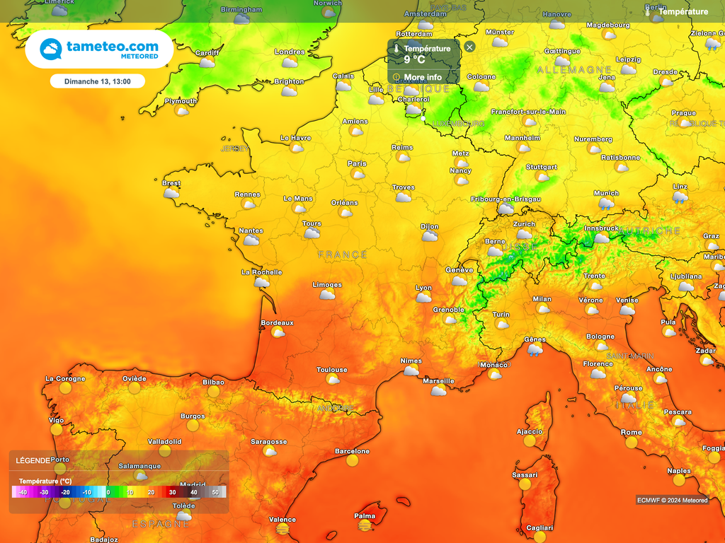 Douceur s'affirmant sur la moitié sud, ce rapidement avant le début d'après-midi.