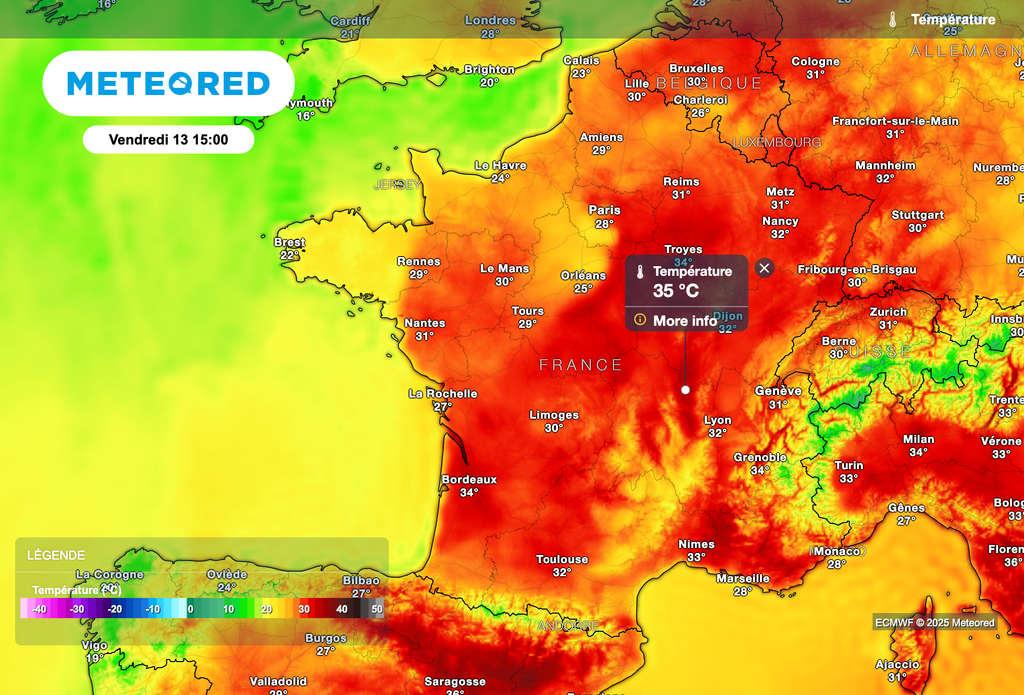 Des pointes à plus de 35 degrés vendredi après-midi dans plusieurs régions. Des pointes à plus de 35 degrés vendredi après-midi dans plusieurs régions.